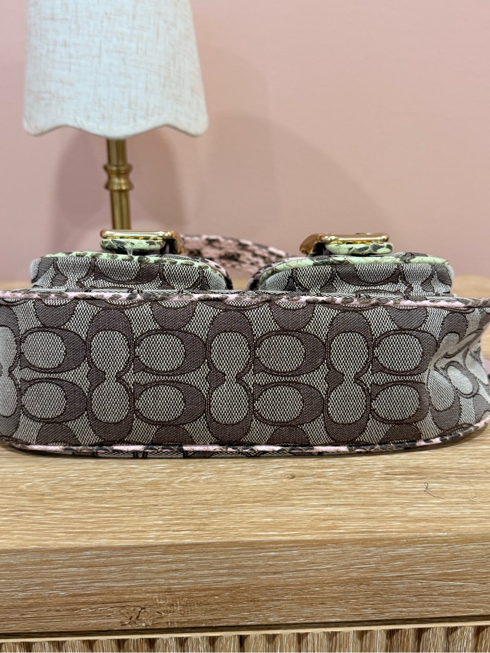 Coach Jacquard Shoulder Bag with Pastel Green, Pink & Yellow Accents - Picture 3 of 4